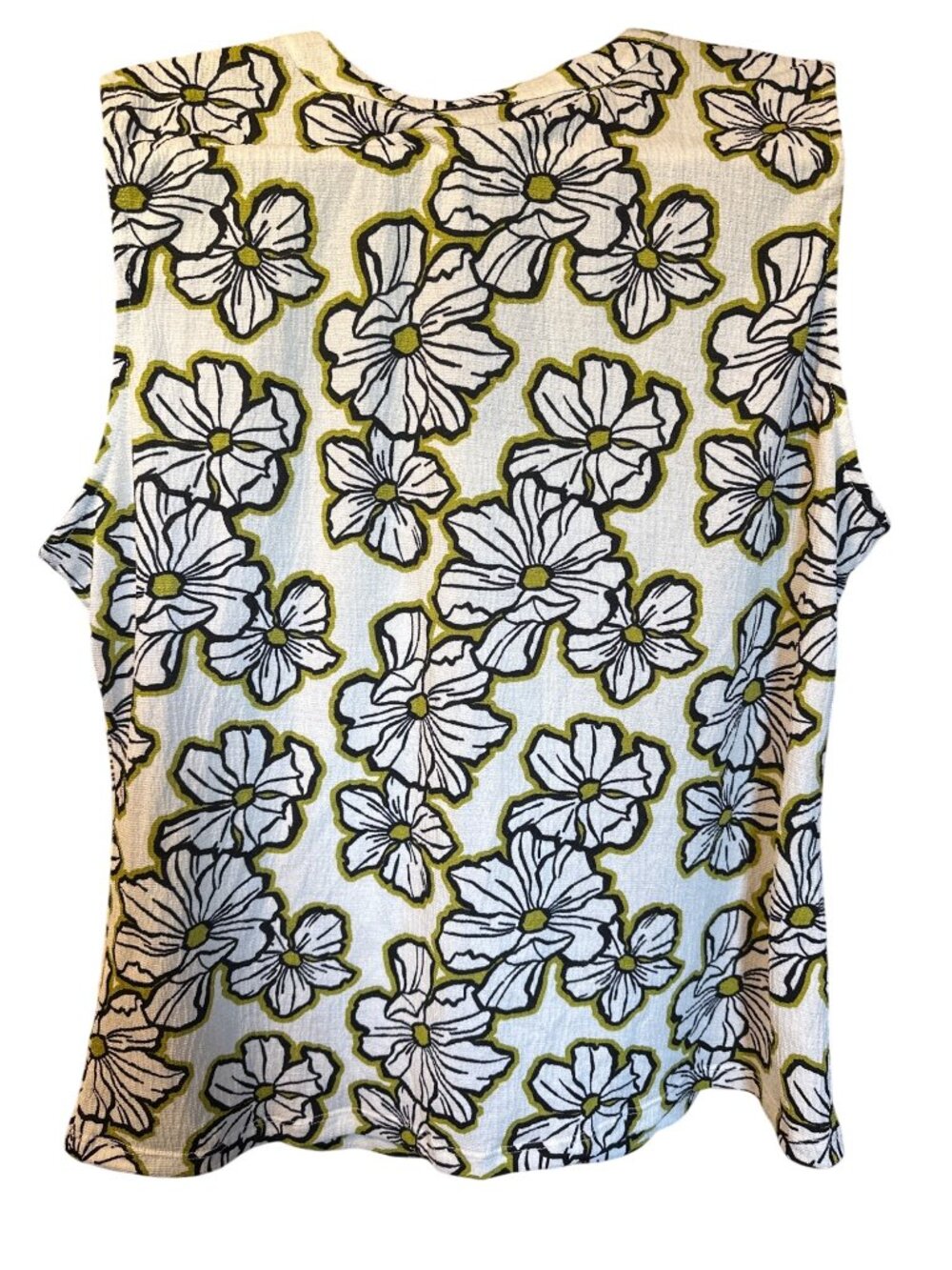 Fred David Sleeveless Floral Lace-Up Blouse XL Black & Green Daisy Print Lightwe - Picture 2 of 4